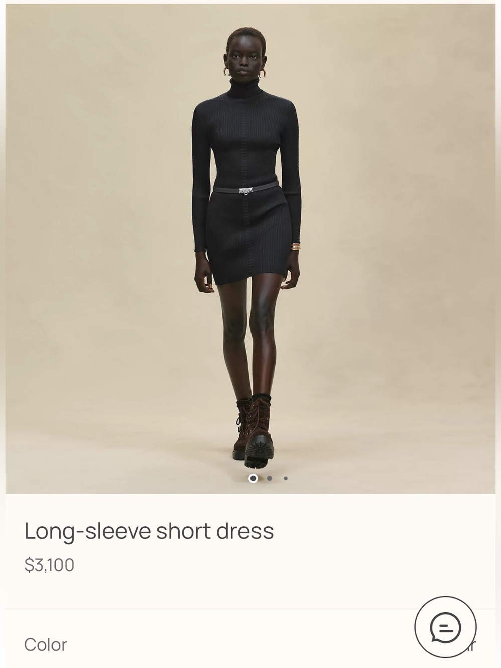Hermes Noir Long-Sleeve Ribbed Turtleneck Mini Dress FR38